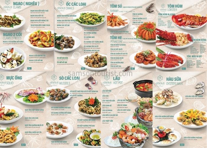 Menu 1 số đồ ăn tại khách sạn
