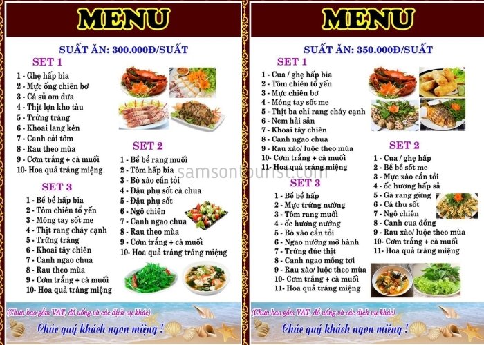 Menu đồ ăn theo suất ăn