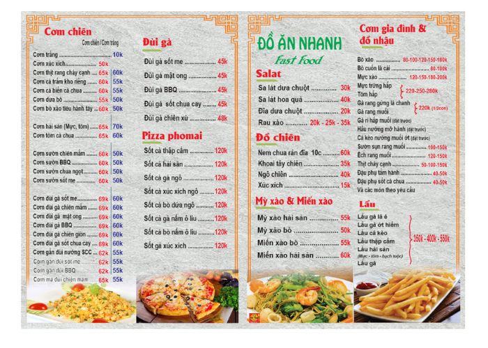 Menu vô cùng hợp lý