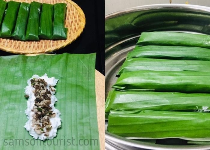Món bánh lá thường được hấp để tạo ra vị thơm và độ ngọt tự nhiên từ lá và nhân bên trong