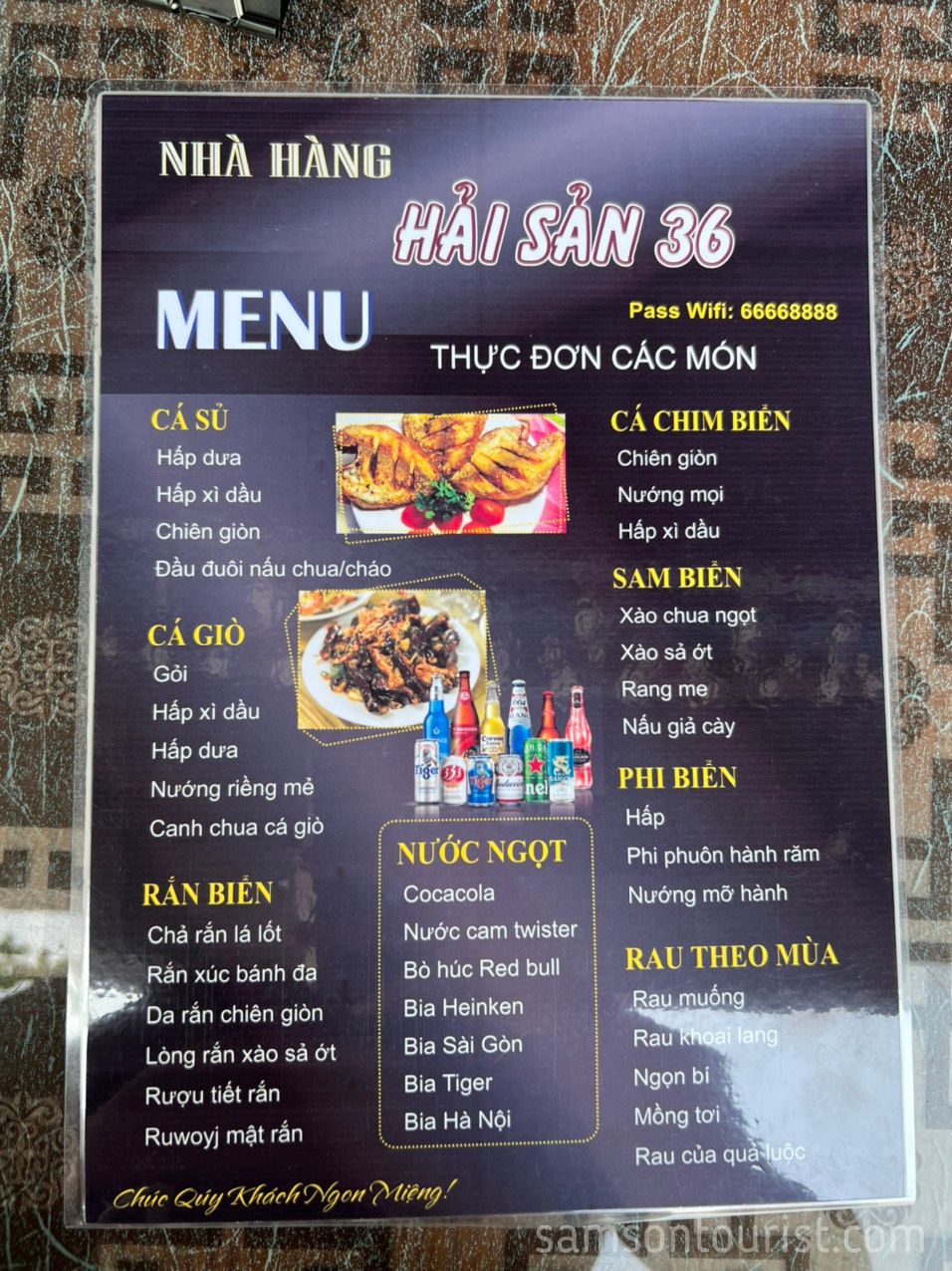 Tham khảo menu nhà hàng hải sản 36 Sầm Sơn